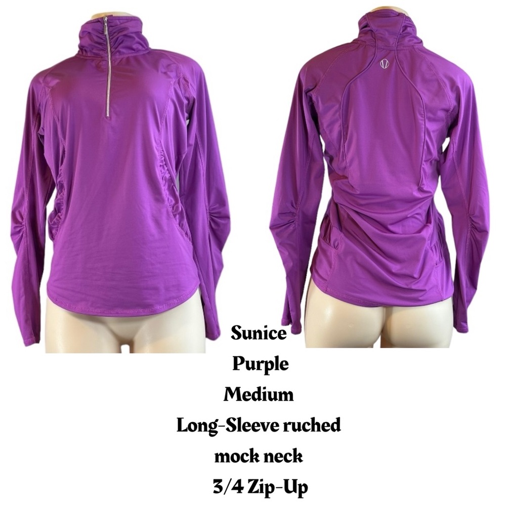 Sunice‎ Purple Long-Sleeve ruched mock neck 3/4 Zip-Up Pullover Golf Size Medium